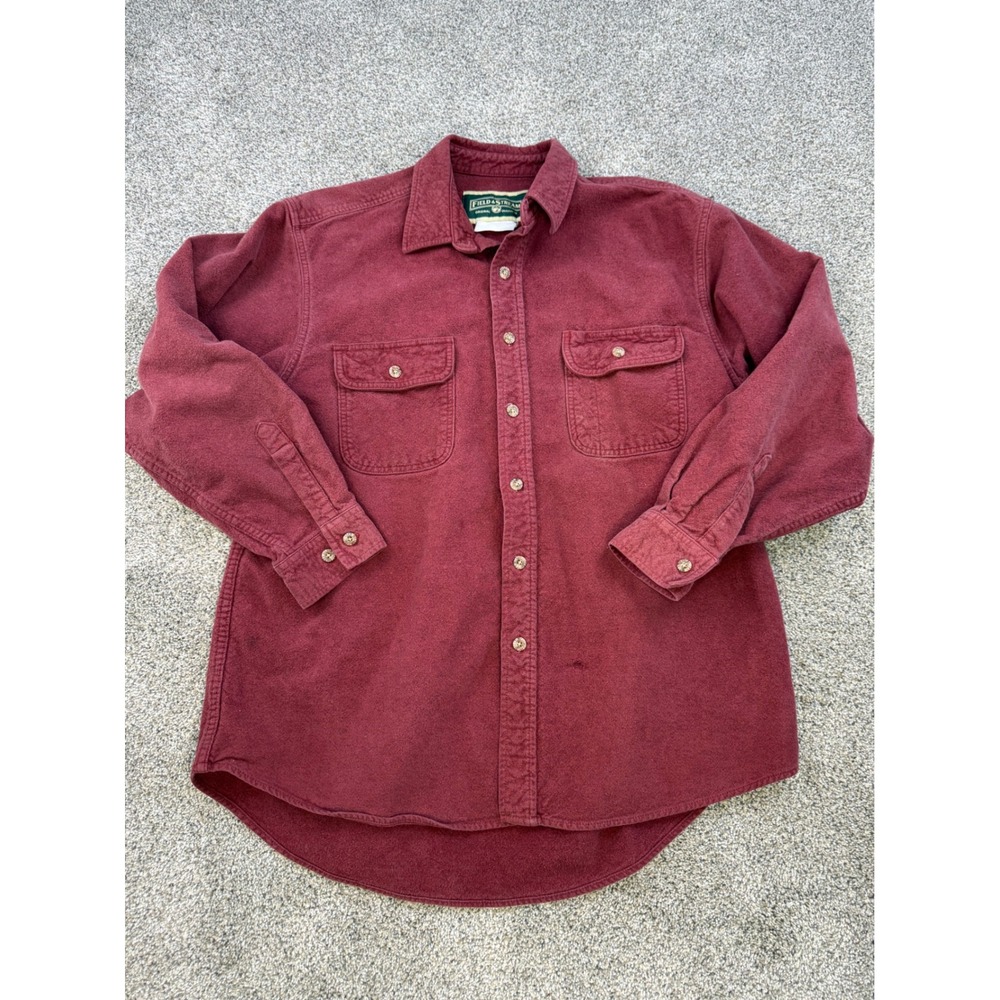 VTG Field & Stream Mens Heavy Cotton Flannel Shirt Burgundy Long Sleeve Large